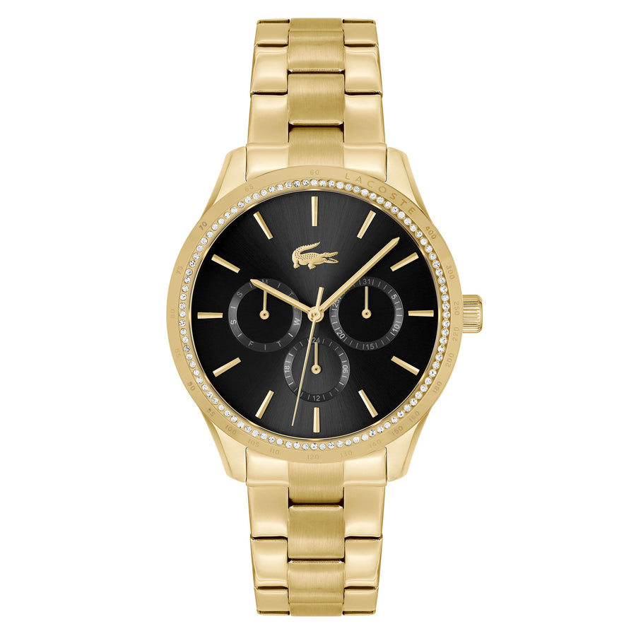 Lacoste Gold Steel Black Dial Multi-function Women's Watch - 2001294