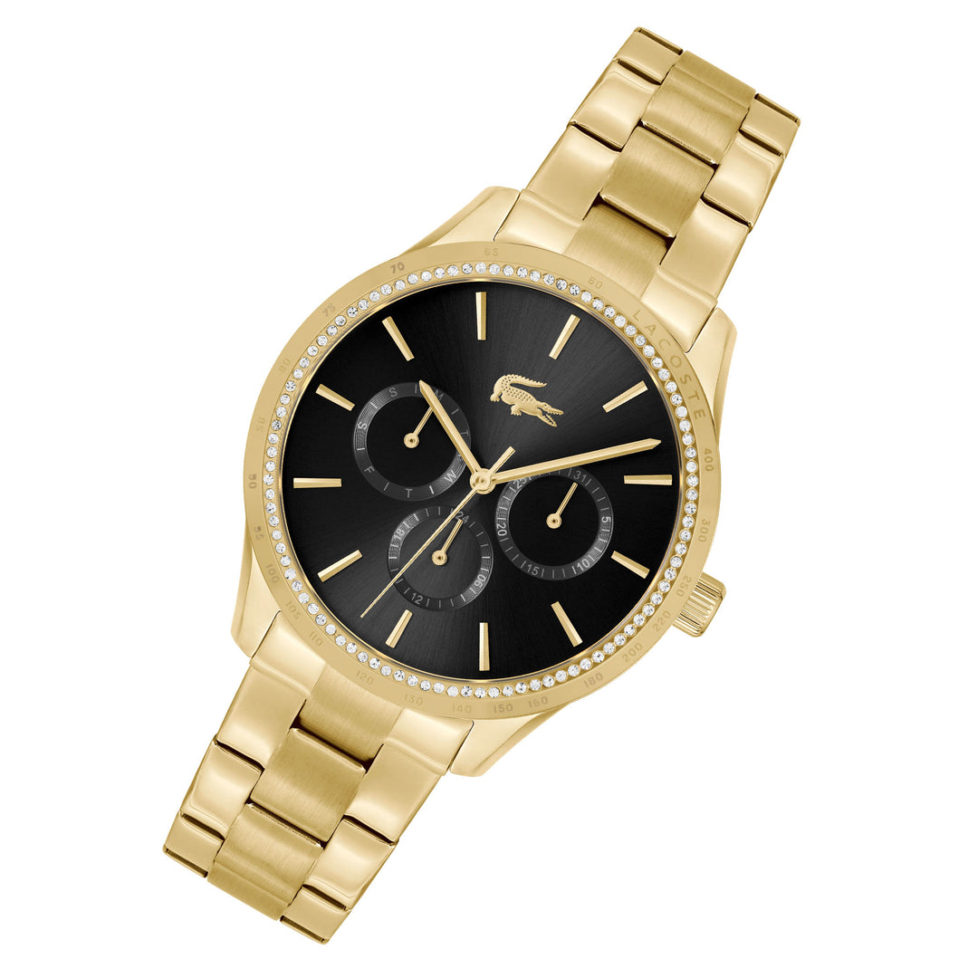 Lacoste Gold Steel Black Dial Multi-function Women's Watch - 2001294