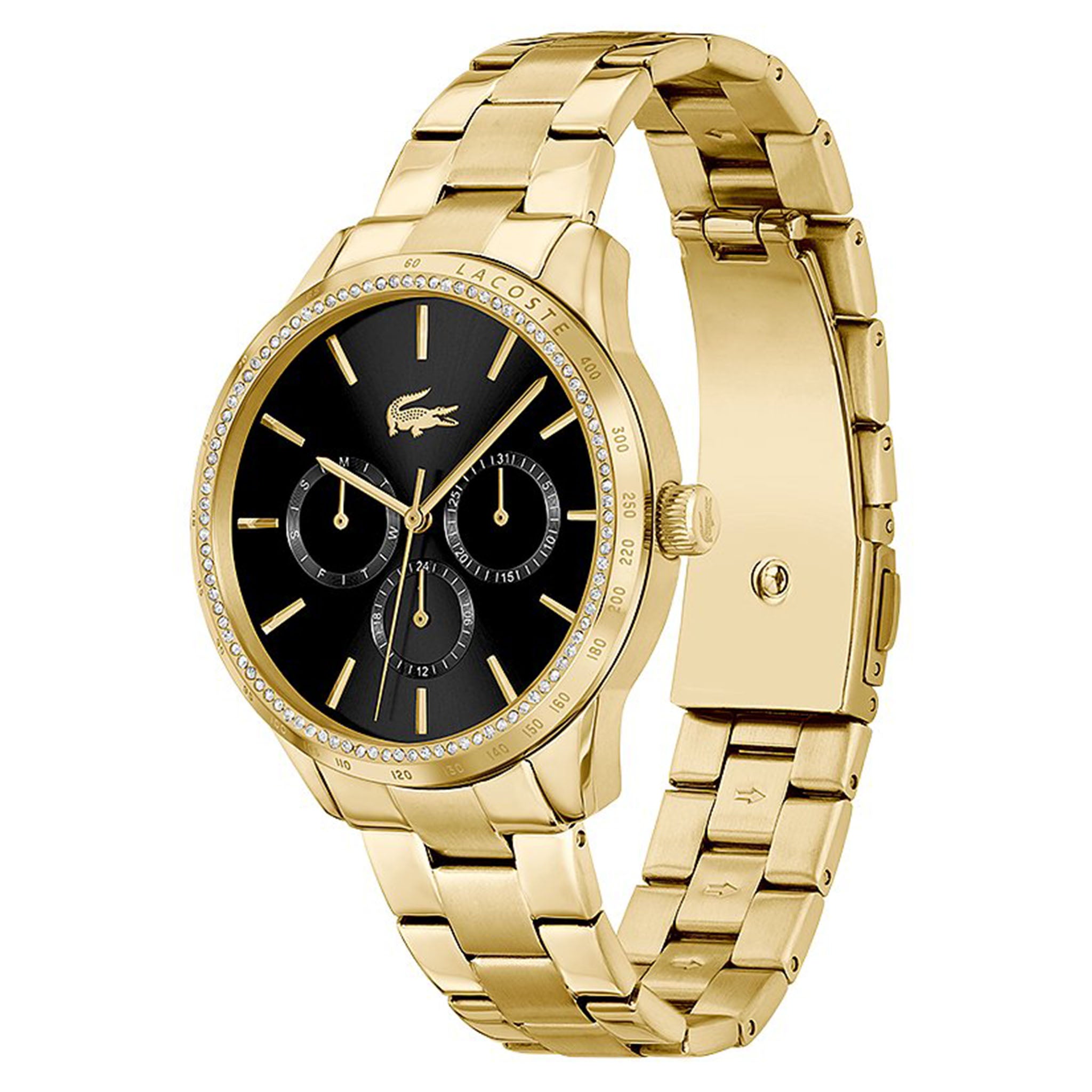 Lacoste Gold Steel Black Dial Multi-function Women's Watch - 2001294