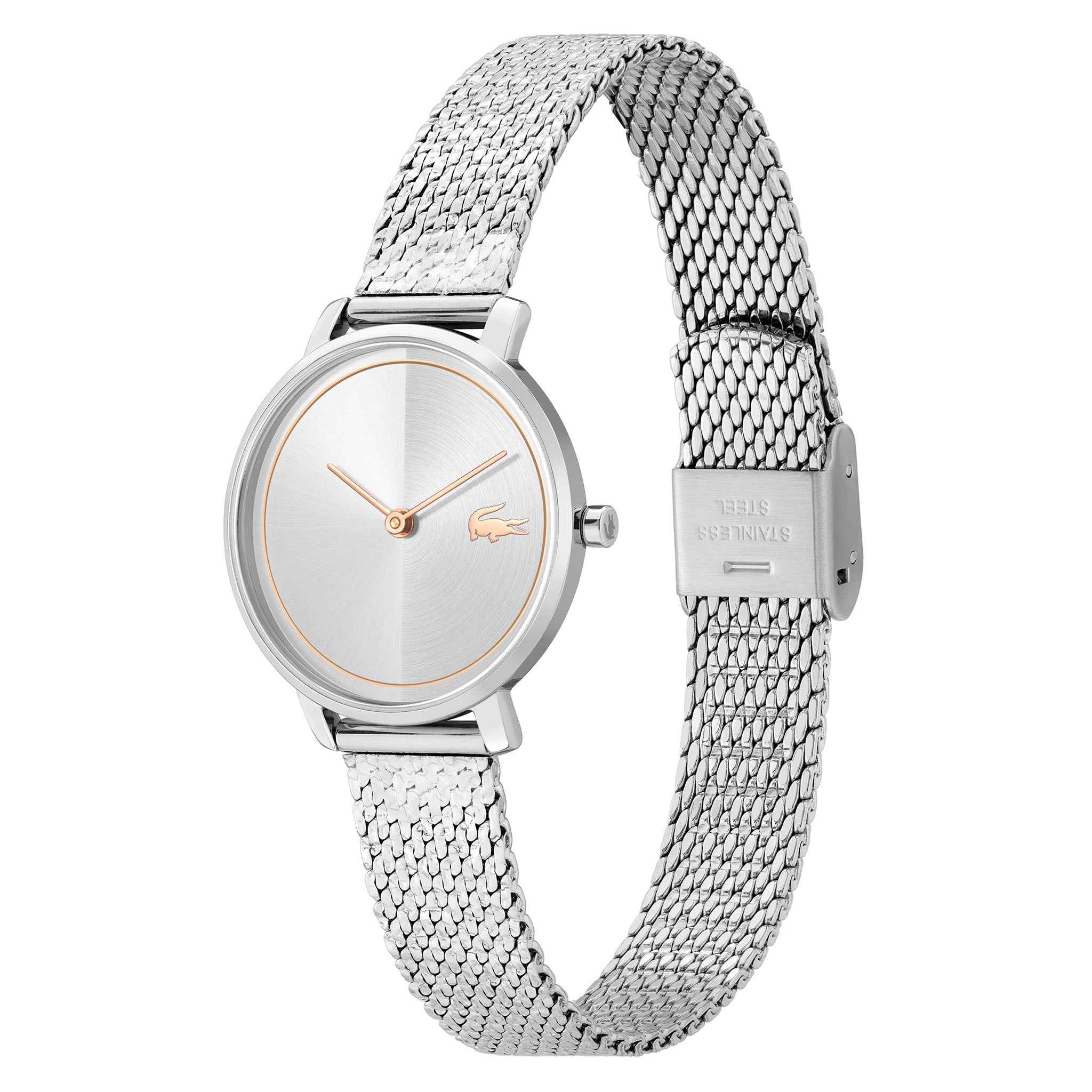 Lacoste Steel Mesh Silver White Dial Slim Women's Watch - 2001295