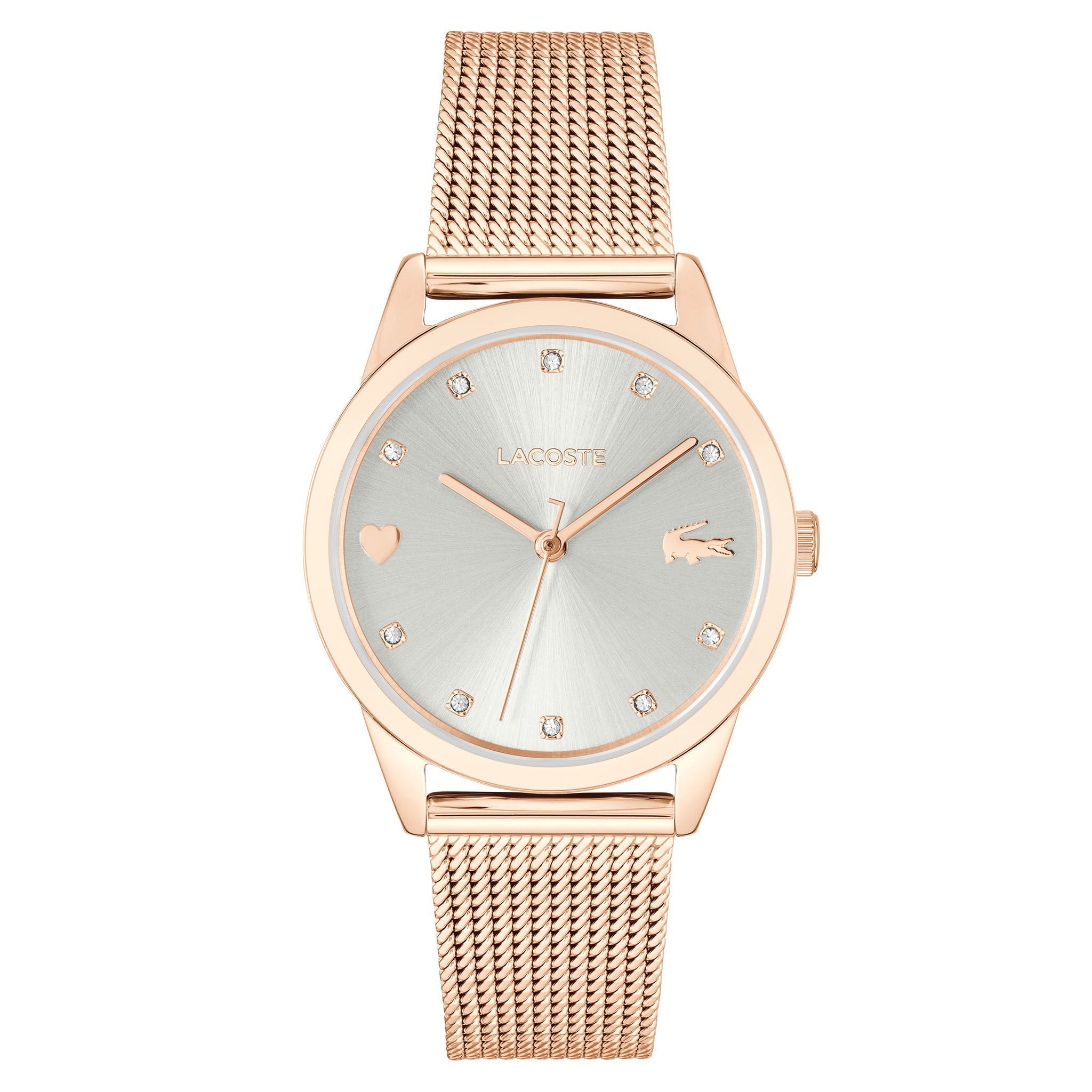 Lacoste Stargaze Carnation Gold Steel Mesh Silver White Dial Women's Watch - 2001306