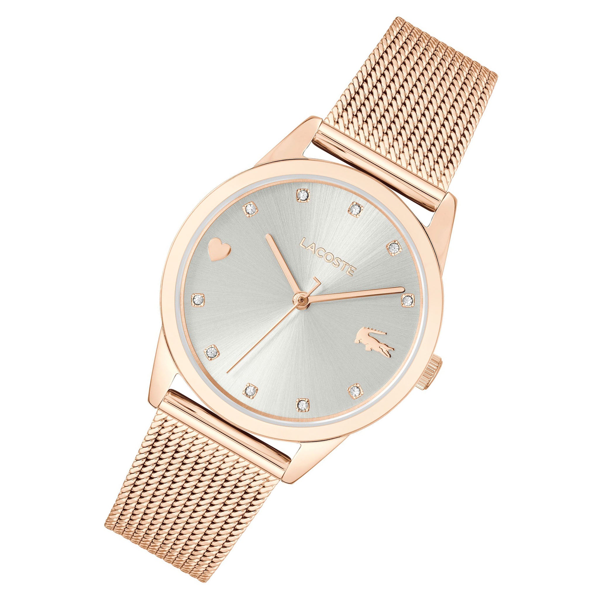 Lacoste Stargaze Carnation Gold Steel Mesh Silver White Dial Women's Watch - 2001306