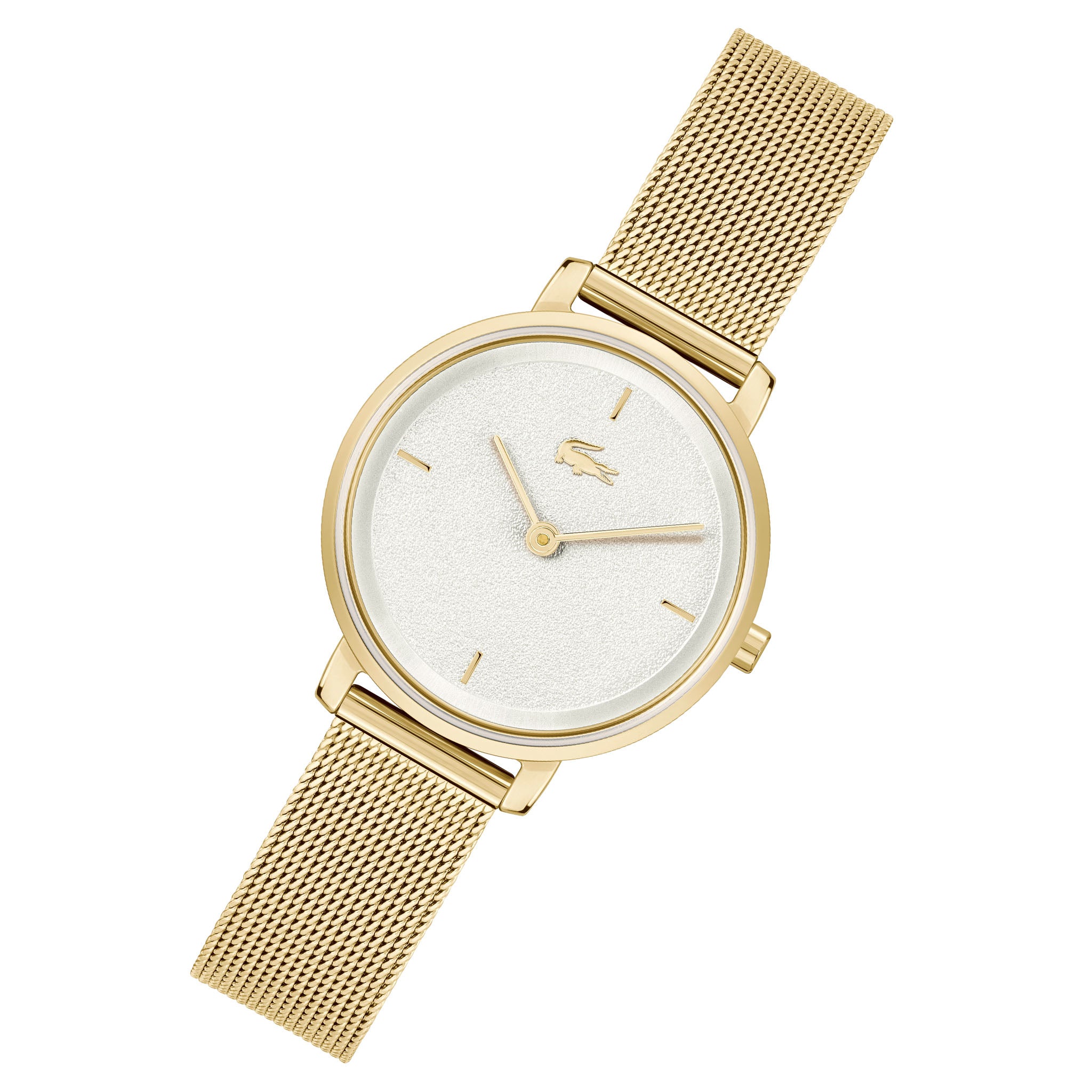 Lacoste Gold Steel Mesh White Dial Slim Women's Watch - 2001322