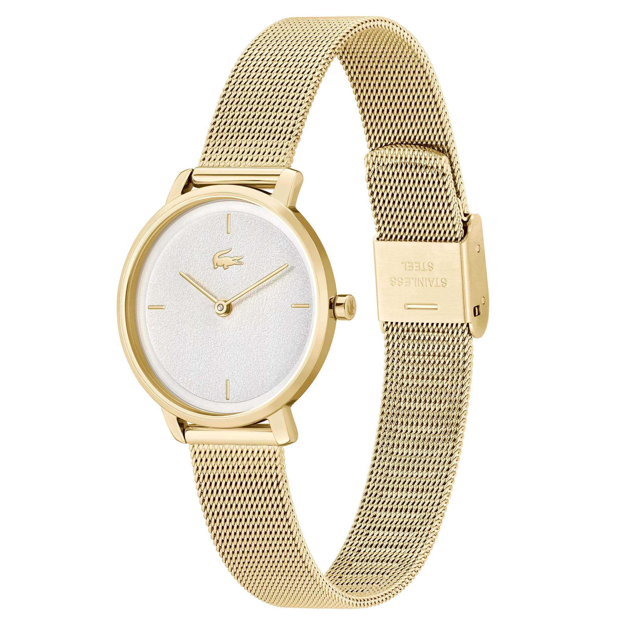 Lacoste Gold Steel Mesh White Dial Slim Women's Watch - 2001322