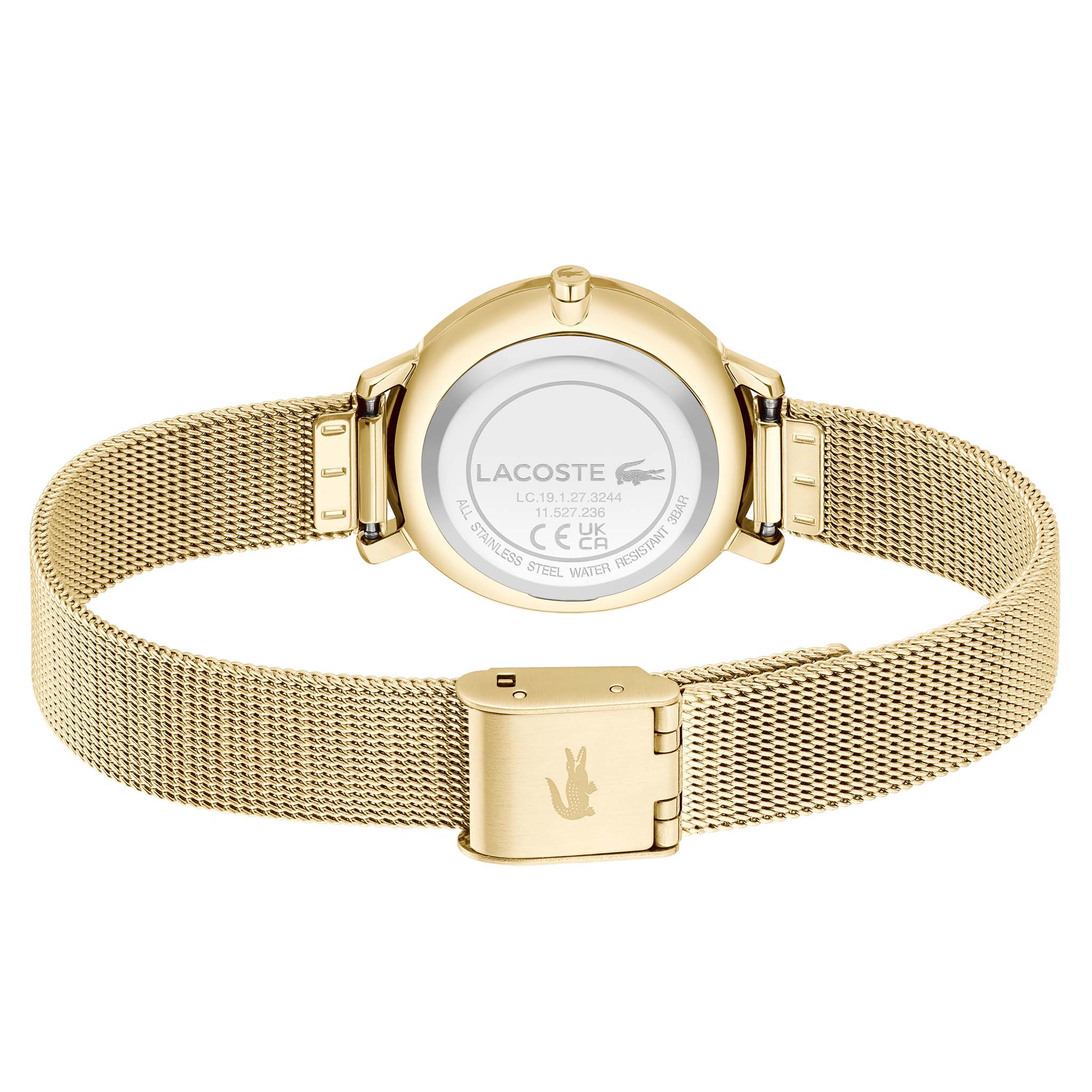Lacoste Gold Steel Mesh White Dial Slim Women's Watch - 2001322