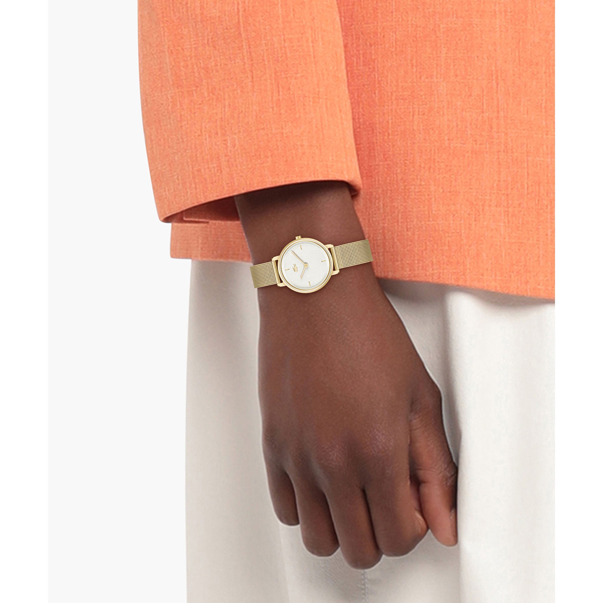 Lacoste Gold Steel Mesh White Dial Slim Women's Watch - 2001322
