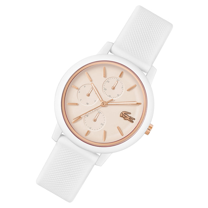 Lacoste White Silicone Carnation Gold Dial Multi-function Women's Watch - 2001326