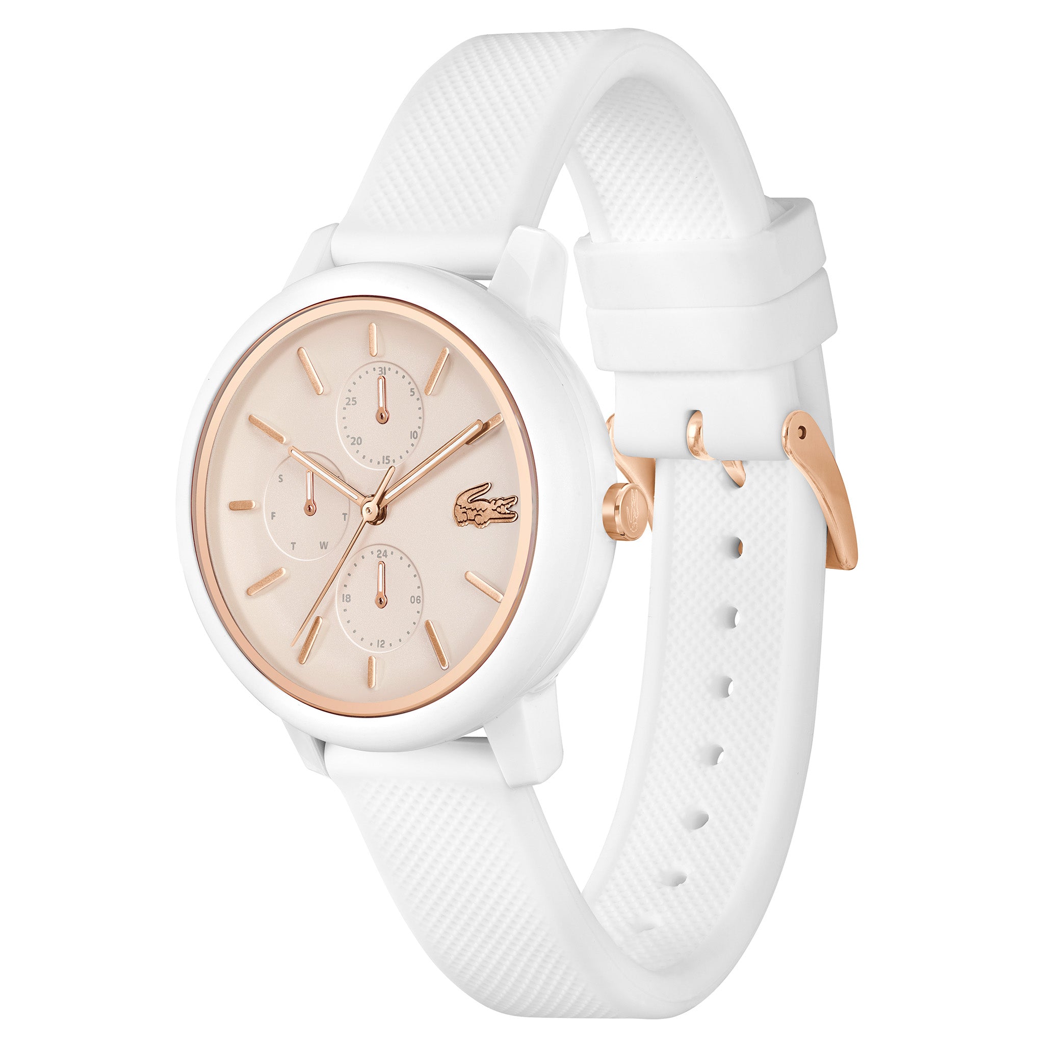 Lacoste White Silicone Carnation Gold Dial Multi-function Women's Watch - 2001326
