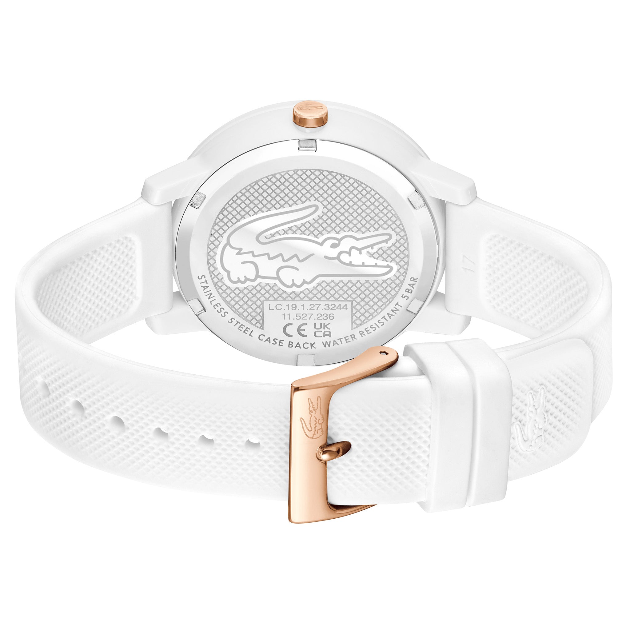 Lacoste White Silicone Carnation Gold Dial Multi-function Women's Watch - 2001326