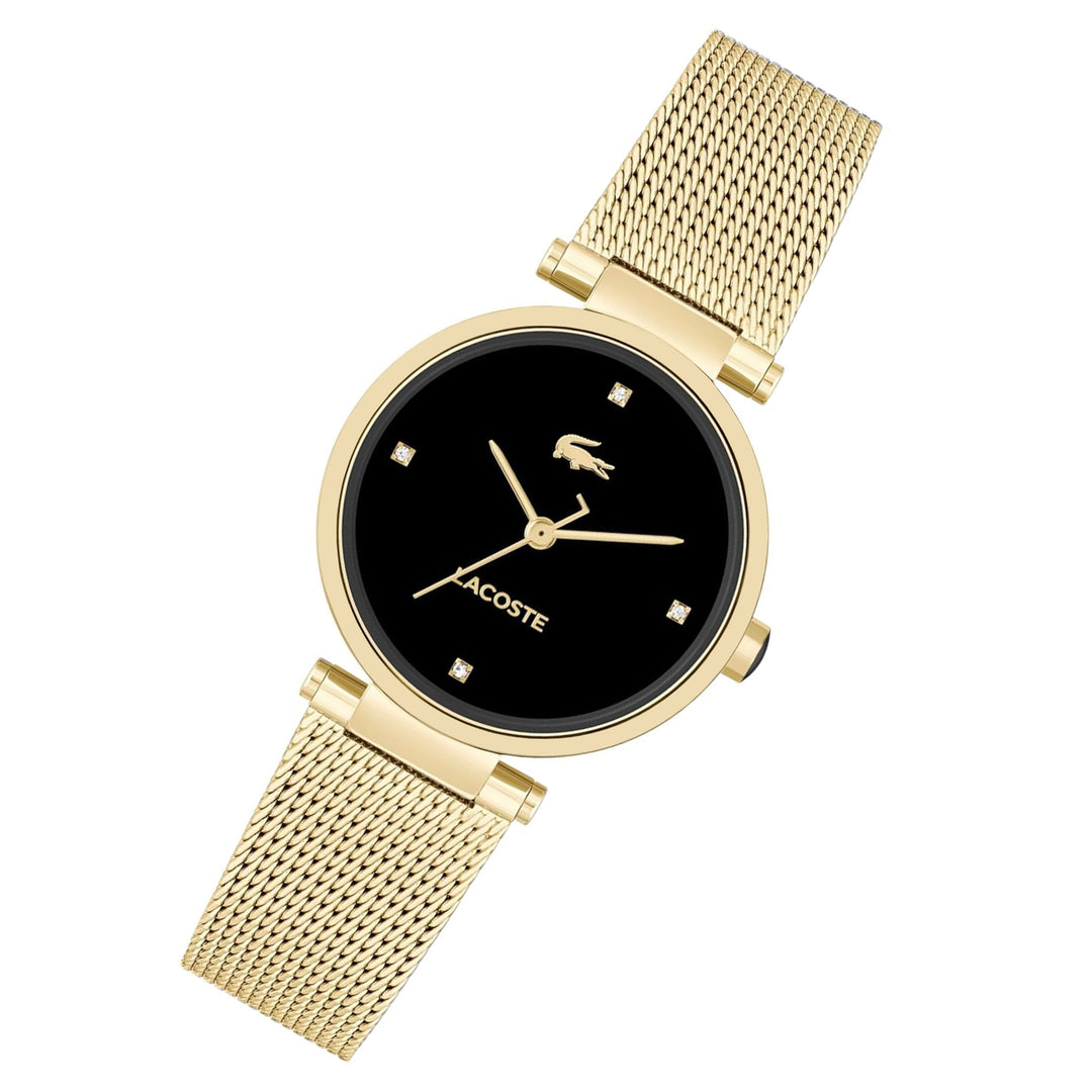 Lacoste Gold Steel Mesh Black Dial Women's Watch - 2001336