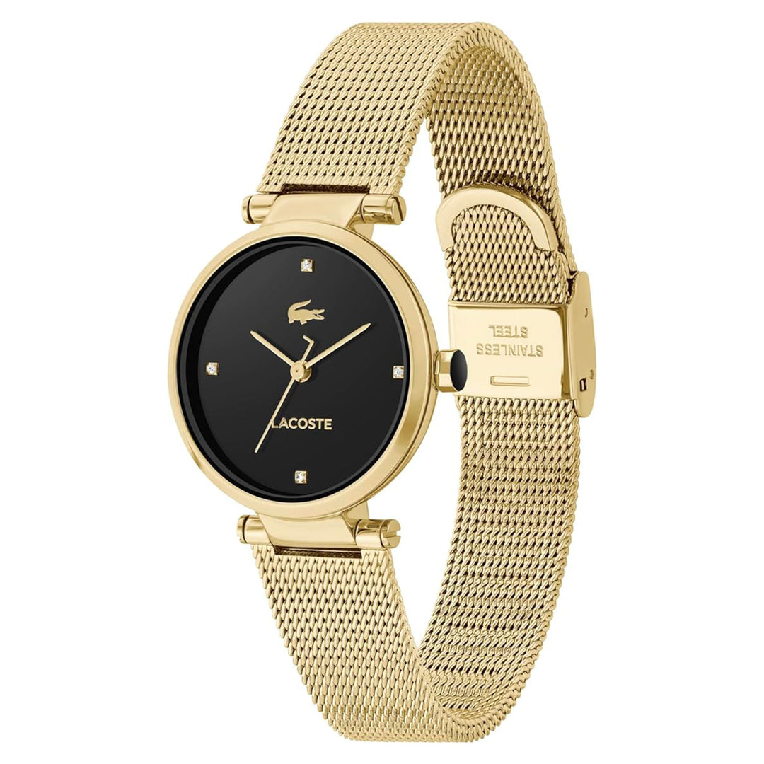 Lacoste Gold Steel Mesh Black Dial Women's Watch - 2001336