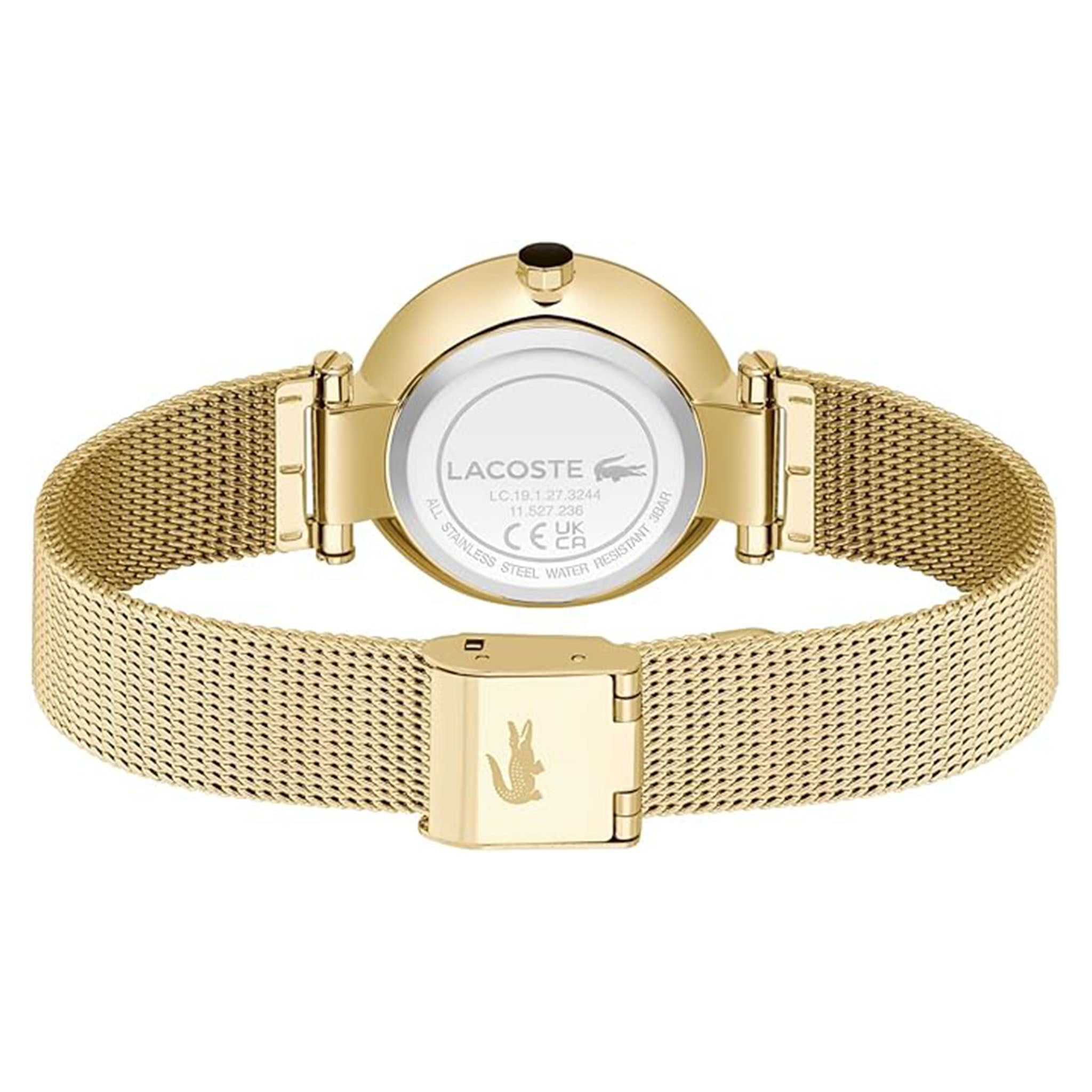 Lacoste Gold Steel Mesh Black Dial Women's Watch - 2001336