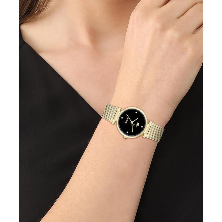 Lacoste Gold Steel Mesh Black Dial Women's Watch - 2001336