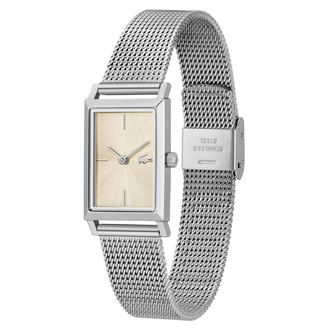 Lacoste Silver Steel Mesh Gold Sunray Dial Slim Women's Watch - 2001346