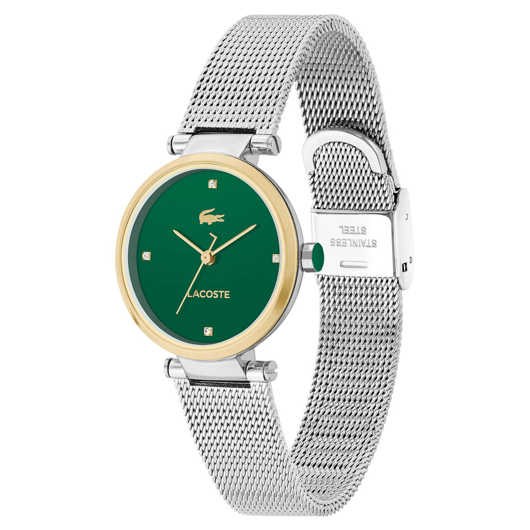 Lacoste Silver Steel Mesh Green Dial Women's Watch - 2001348