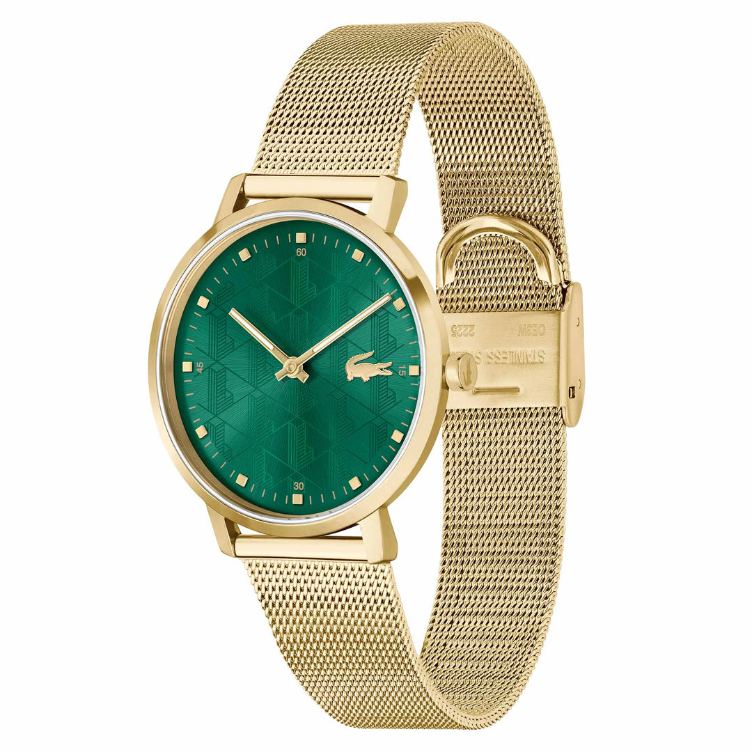 Lacoste Gold Steel Mesh Green Dial Women's Watch - 2001356