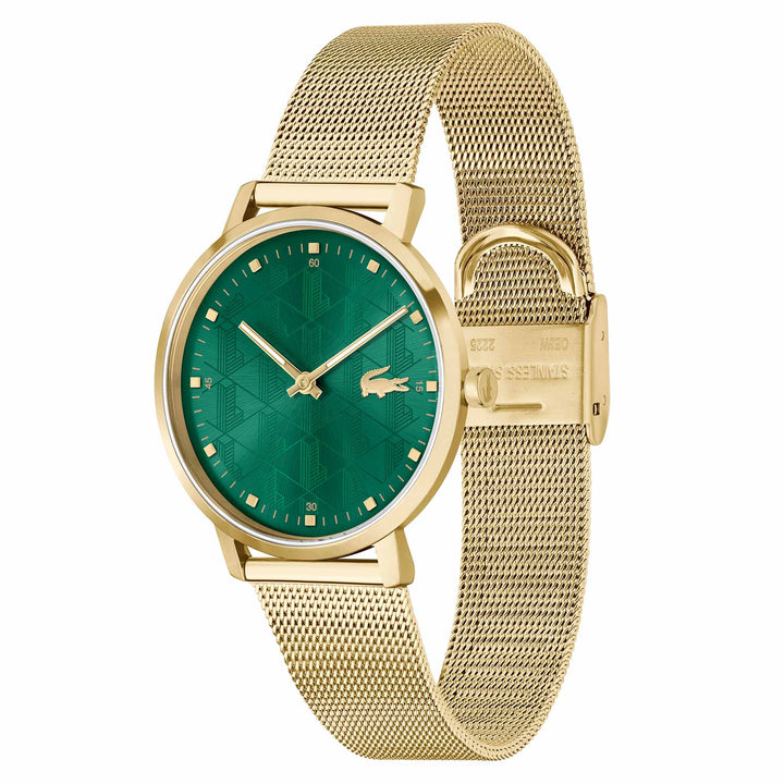 Lacoste Gold Steel Mesh Green Dial Women's Watch - 2001356