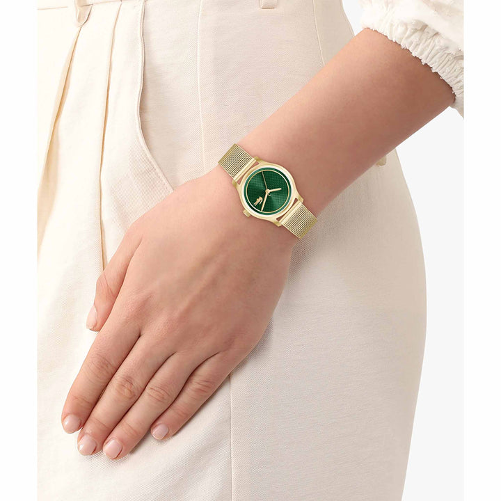 Lacoste Gold Steel Mesh Green Dial Women's Watch - 2001389