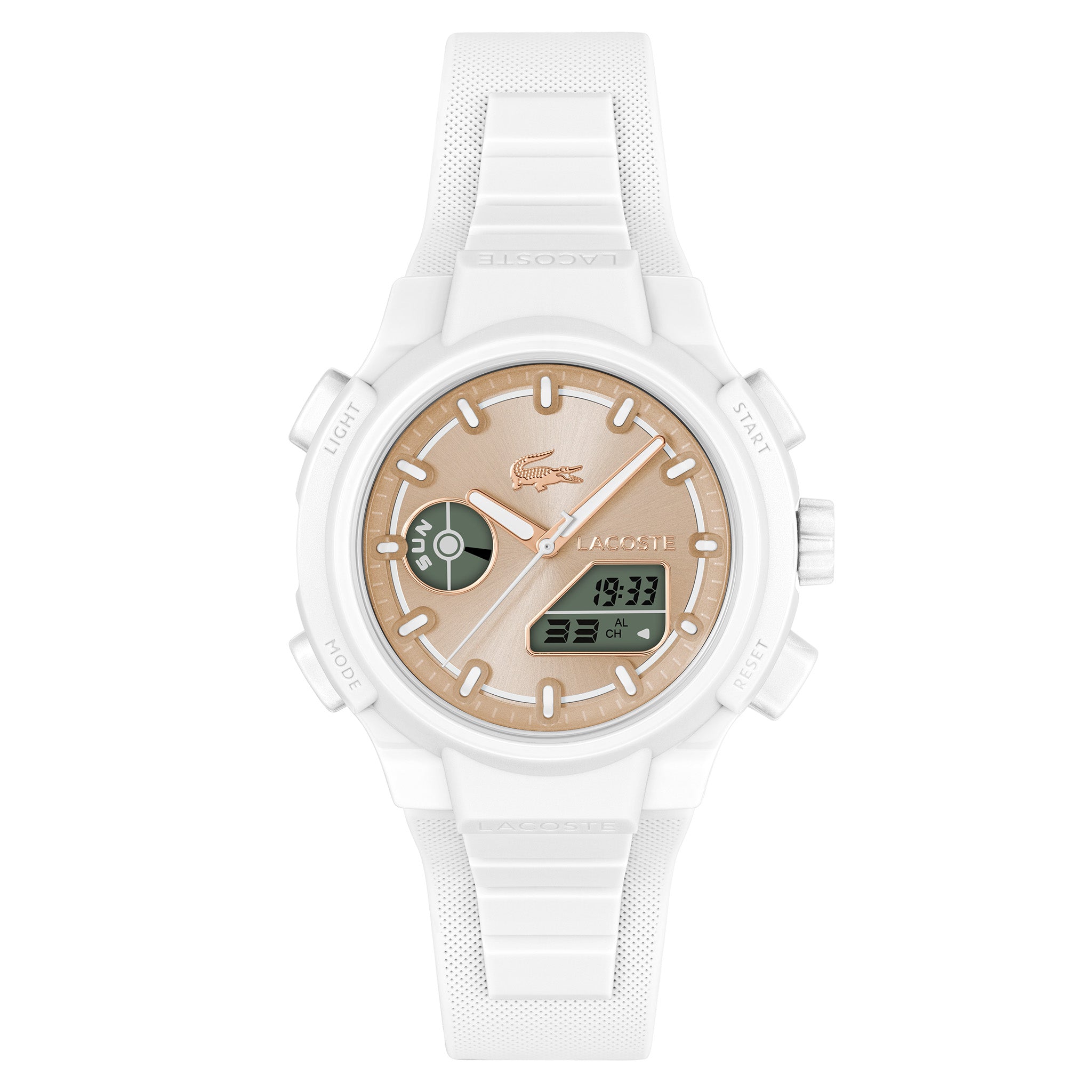 Lacoste White Silicone Rose Gold Sunray Dial Women's Watch - 2001430