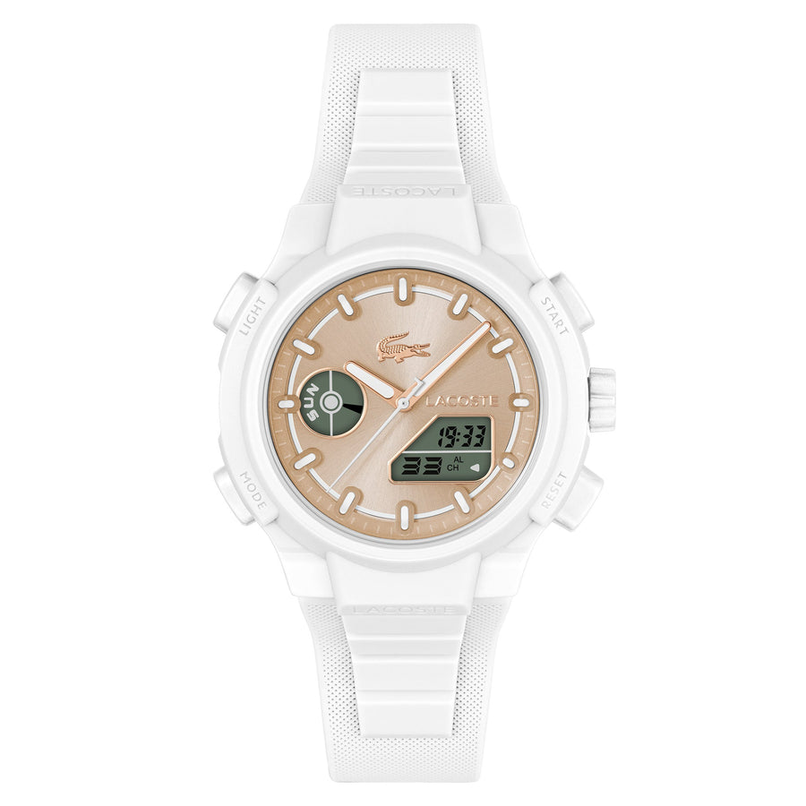 Lacoste White Silicone Rose Gold Sunray Dial Women's Watch - 2001430