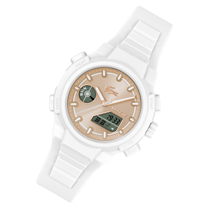 Lacoste White Silicone Rose Gold Sunray Dial Digital-Analogue Women's Watch - 2001430