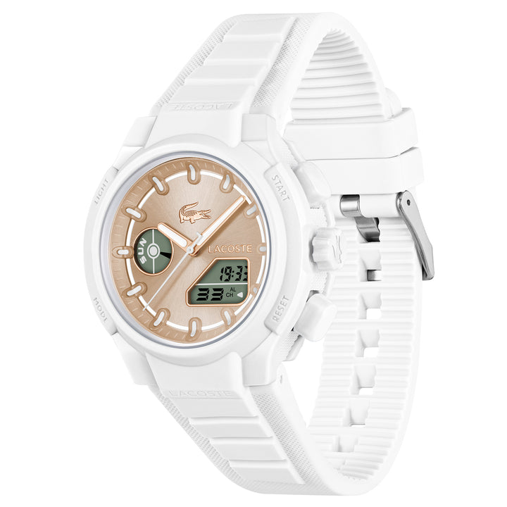 Lacoste White Silicone Rose Gold Sunray Dial Digital-Analogue Women's Watch - 2001430