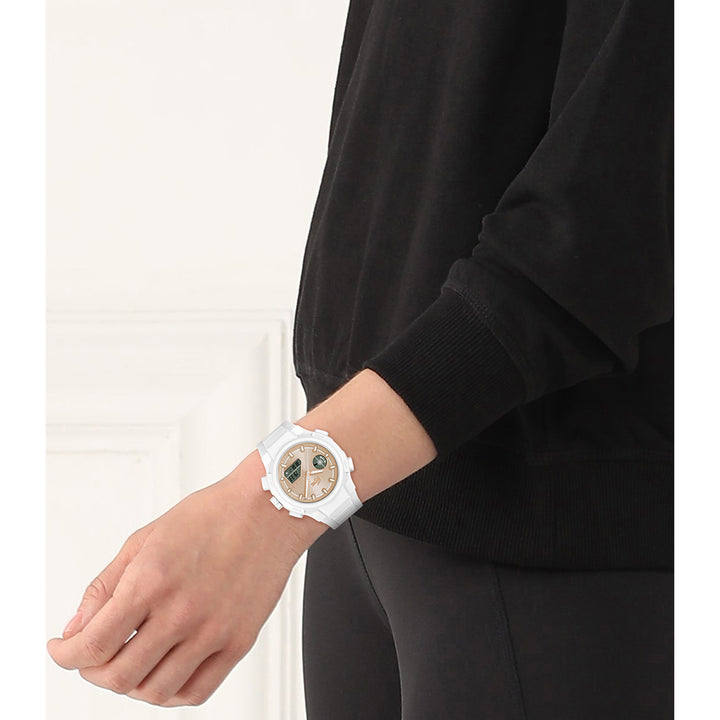 Lacoste White Silicone Rose Gold Sunray Dial Digital-Analogue Women's Watch - 2001430