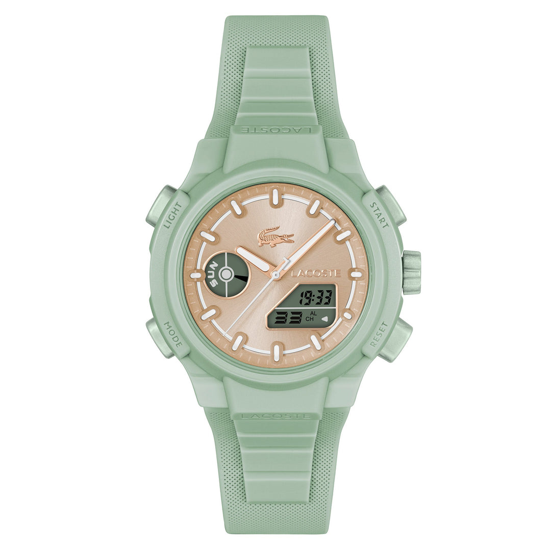 Lacoste Green Silicone Rose Gold Sunray Dial Women's Watch - 2001433
