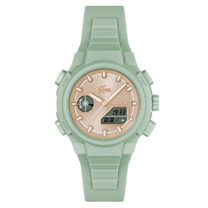 Lacoste Green Silicone Rose Gold Sunray Dial Women's Watch - 2001433