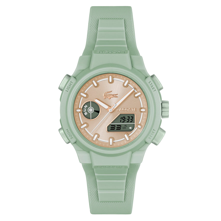 Lacoste Green Silicone Rose Gold Sunray Dial Women's Watch - 2001433