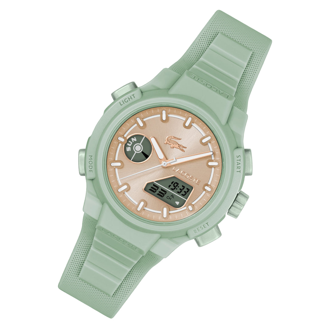 Lacoste Green Silicone Rose Gold Sunray Dial Digital-Analogue Women's Watch - 2001433