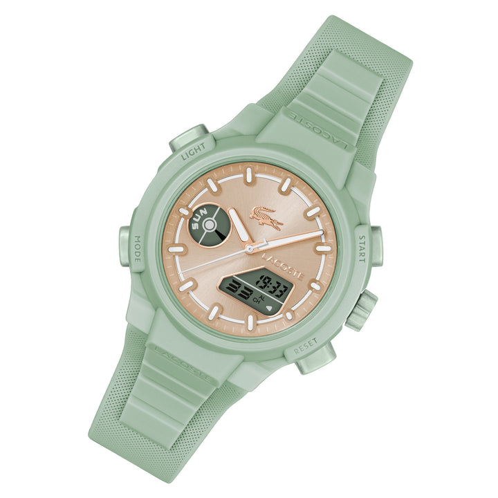 Lacoste Green Silicone Rose Gold Sunray Dial Digital-Analogue Women's Watch - 2001433