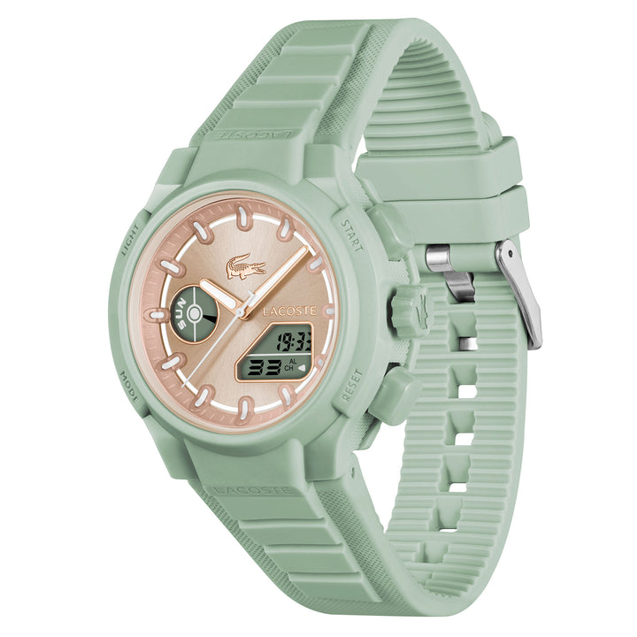 Lacoste Green Silicone Rose Gold Sunray Dial Digital-Analogue Women's Watch - 2001433