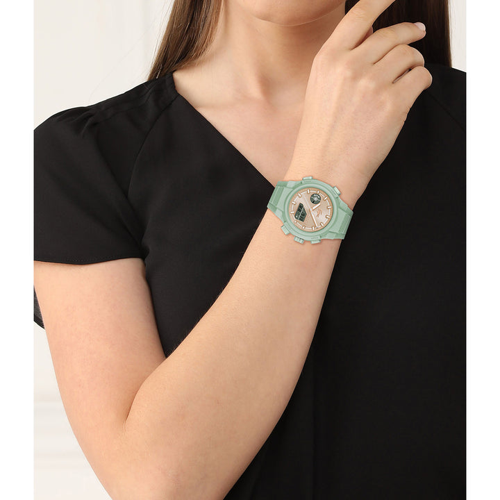 Lacoste Green Silicone Rose Gold Sunray Dial Digital-Analogue Women's Watch - 2001433