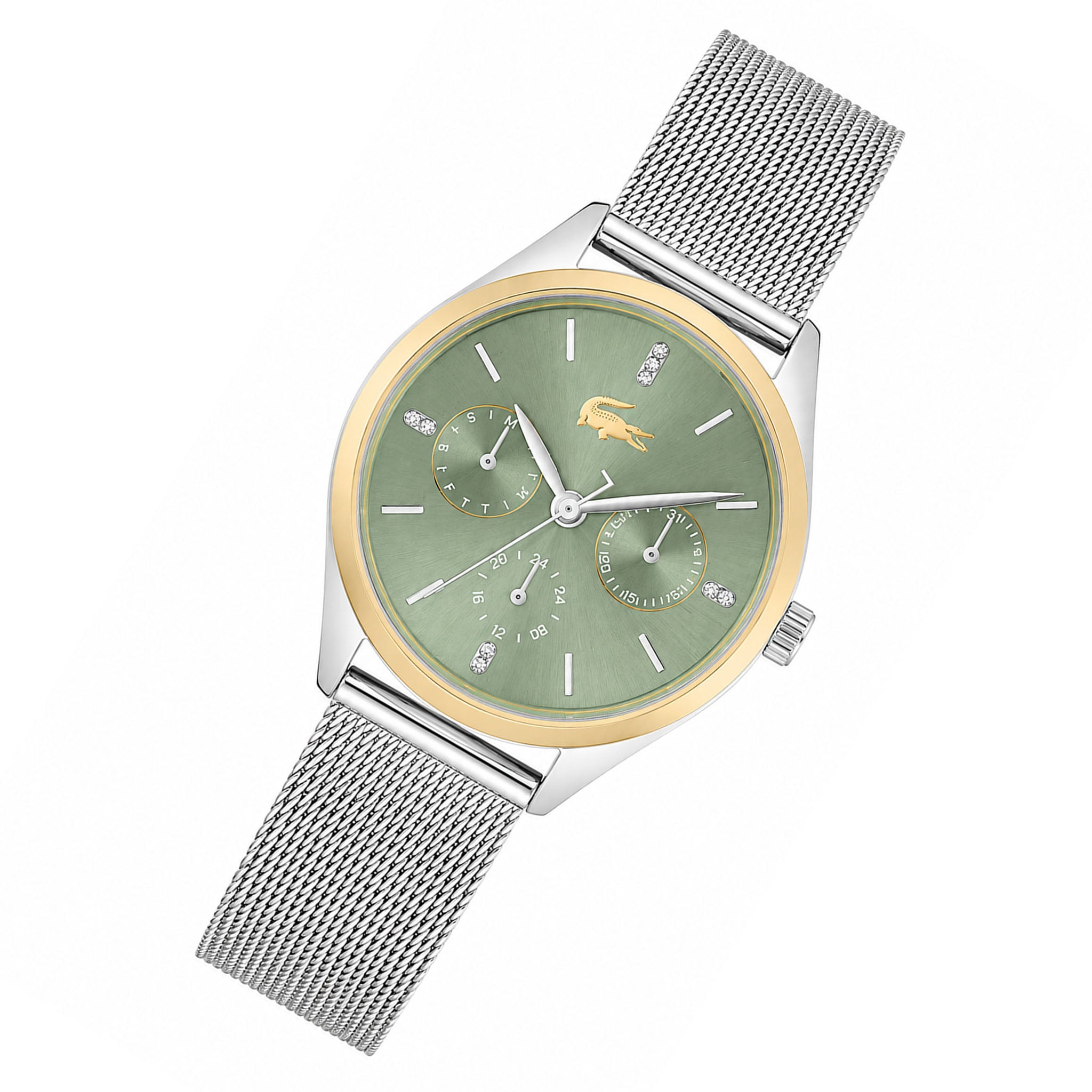 Lacoste Stainless Steel Mesh Green Dial Multi-function Women's Watch - 2001498
