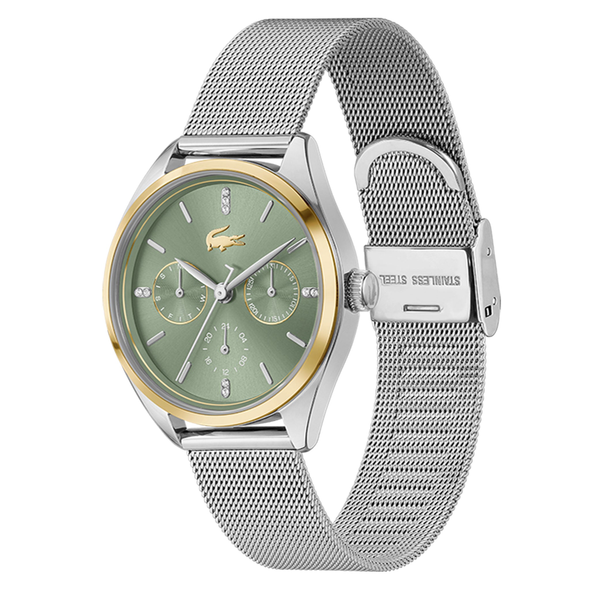 Lacoste Stainless Steel Mesh Green Dial Multi-function Women's Watch - 2001498