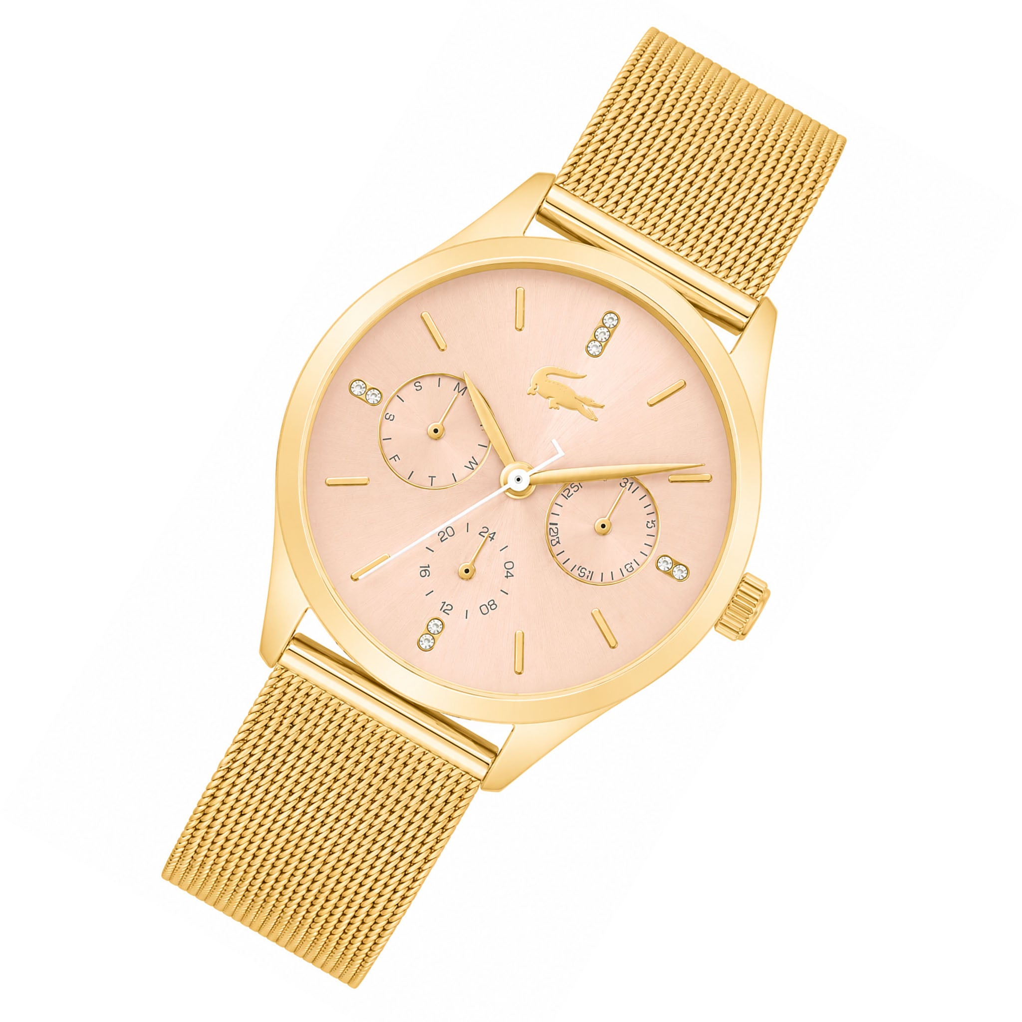 Lacoste Gold Steel Mesh Blush Dial Multi-function Women's Watch - 2001499