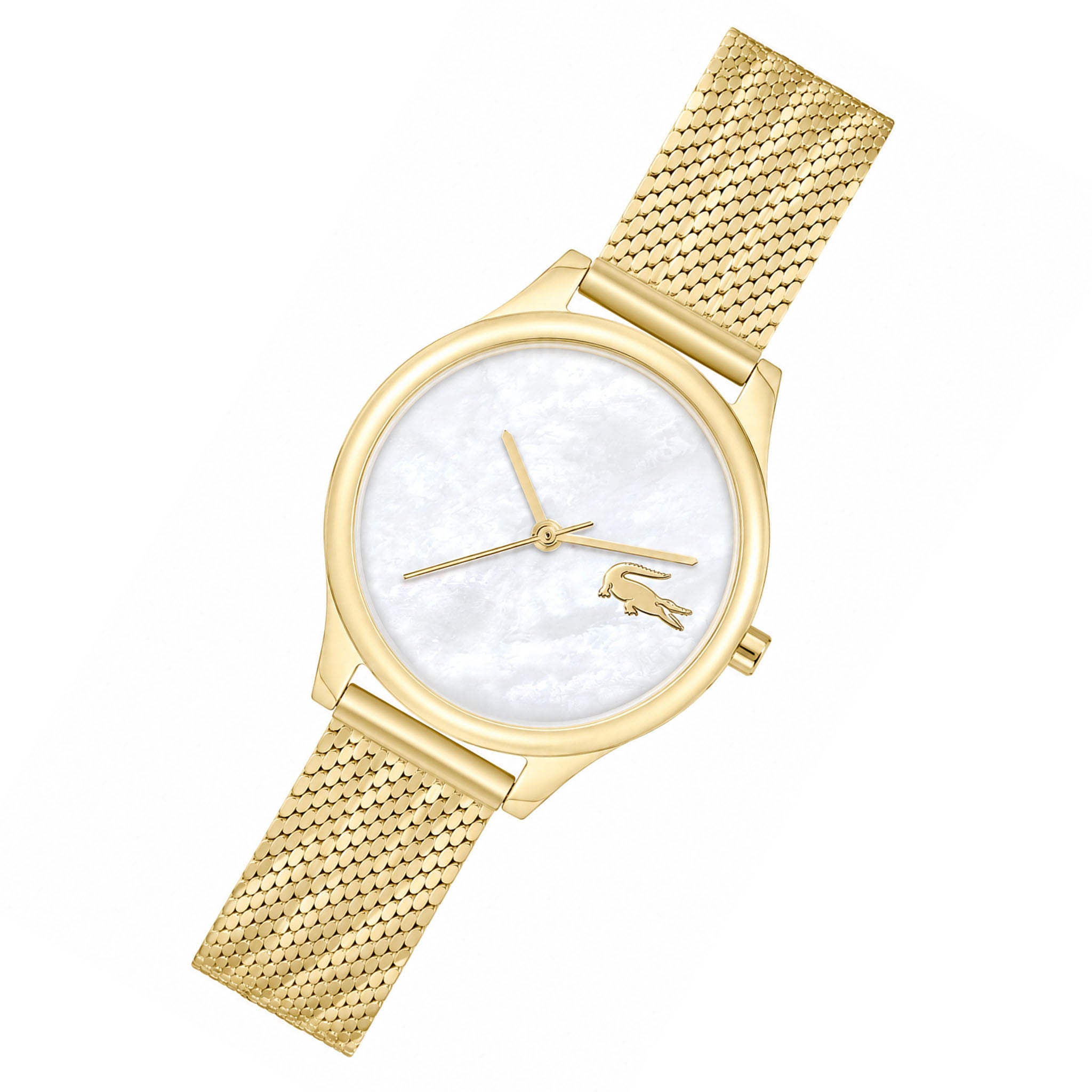 Lacoste Gold Steel Mesh White Dial Women's Watch - 2001500