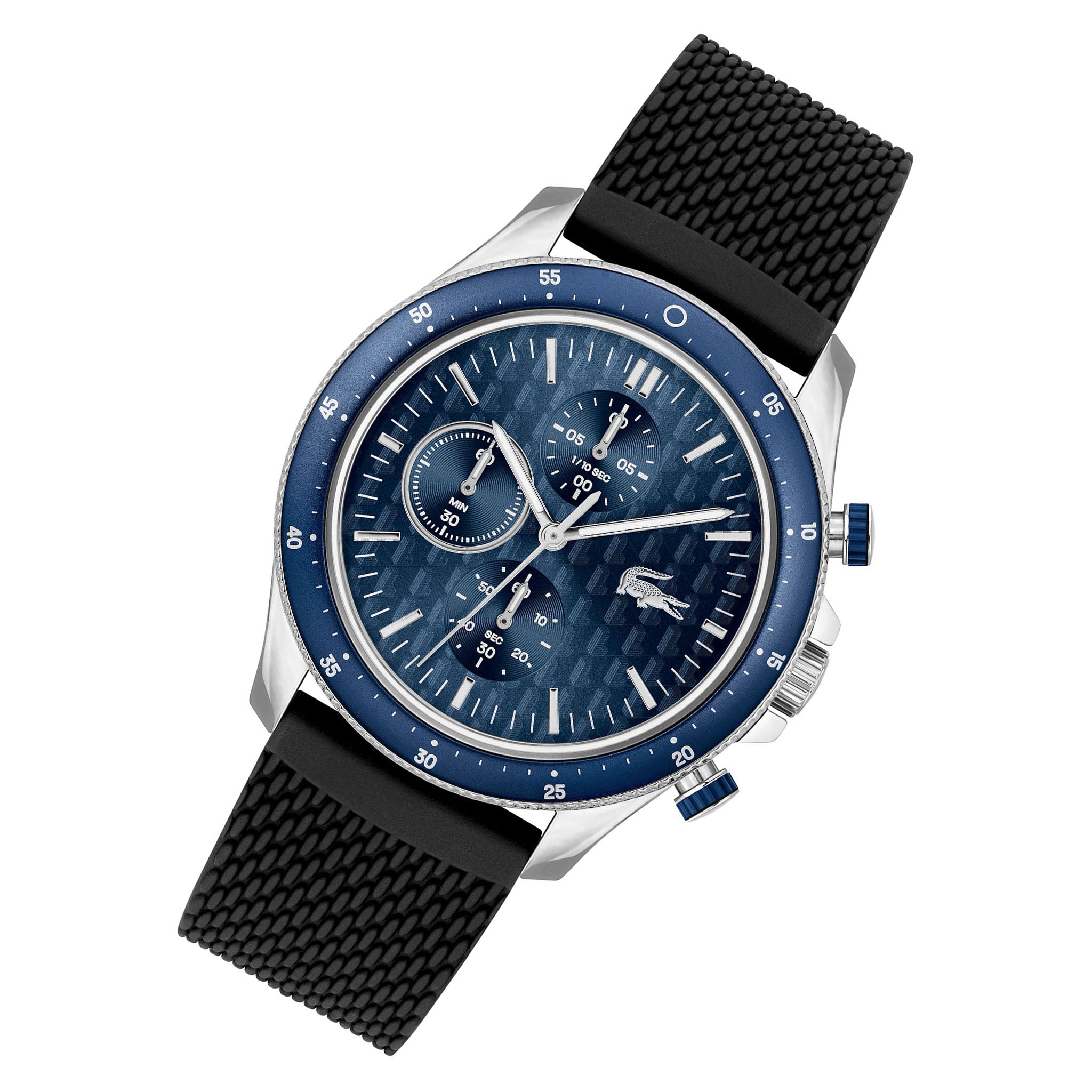 Lacoste Black Silicone Blue Dial Chronograph Men's Watch - 2011252