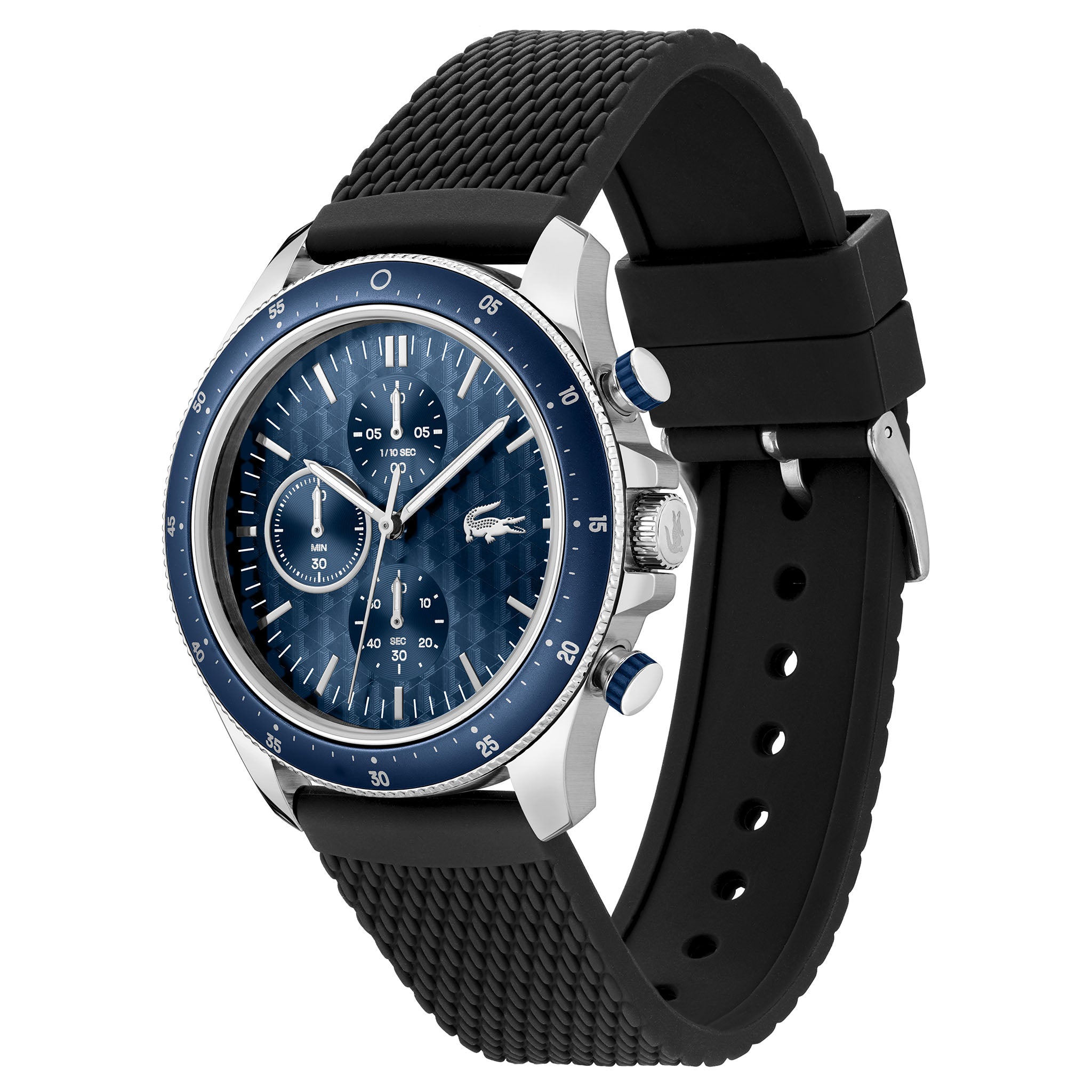Lacoste Black Silicone Blue Dial Chronograph Men's Watch - 2011252