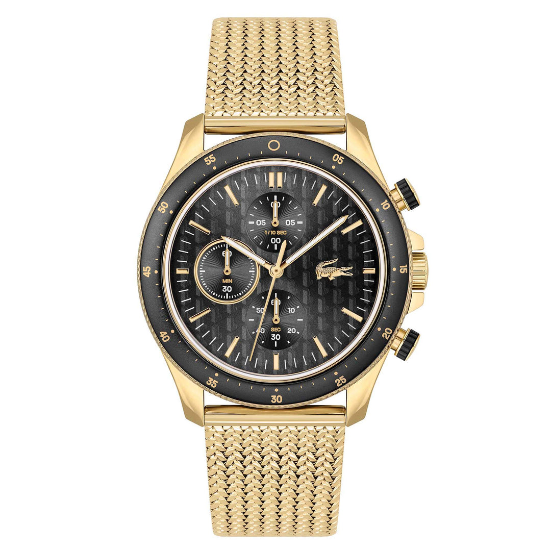 Men\'s Australia Lacoste The Chrono Factory Mesh Watch Steel Black Fashion Gold – - Dial 201125 Watch