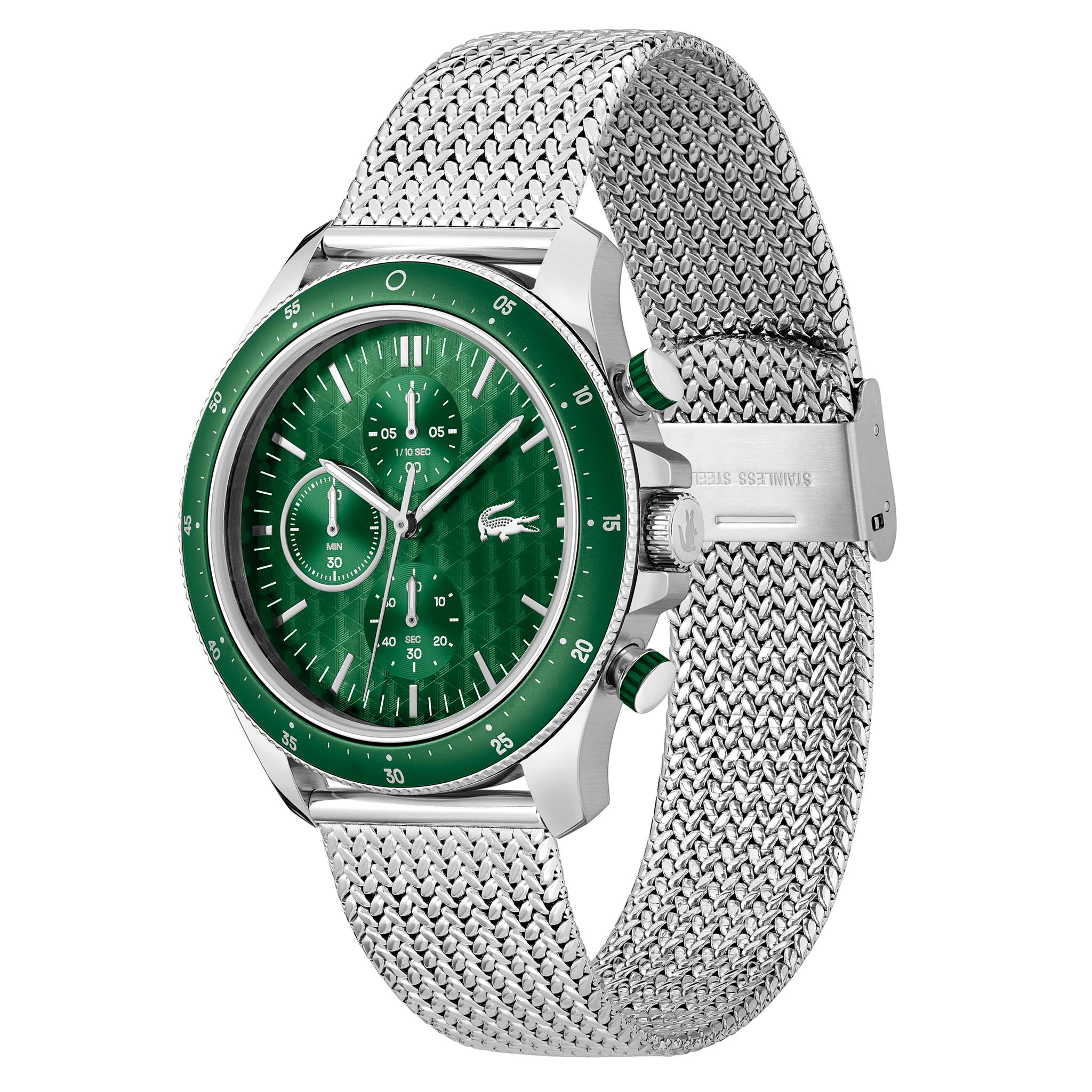 Lacoste Stainless Steel Mesh Green Dial Chronograph Men's Watch - 2011255