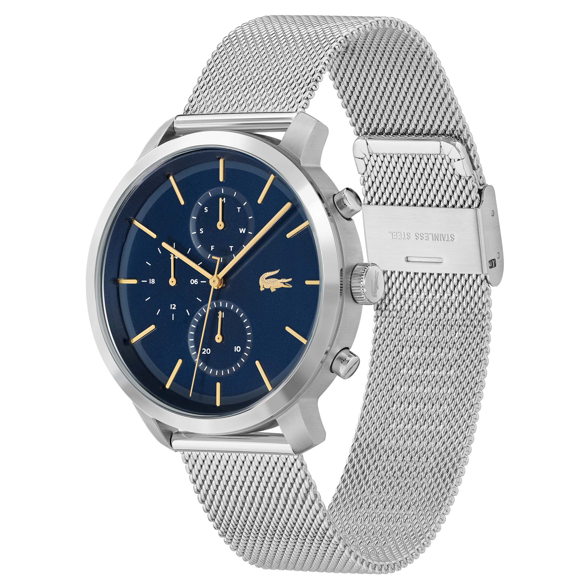 Lacoste Stainless Steel Mesh Blue Dial Multi-function Men's Watch - 2011256