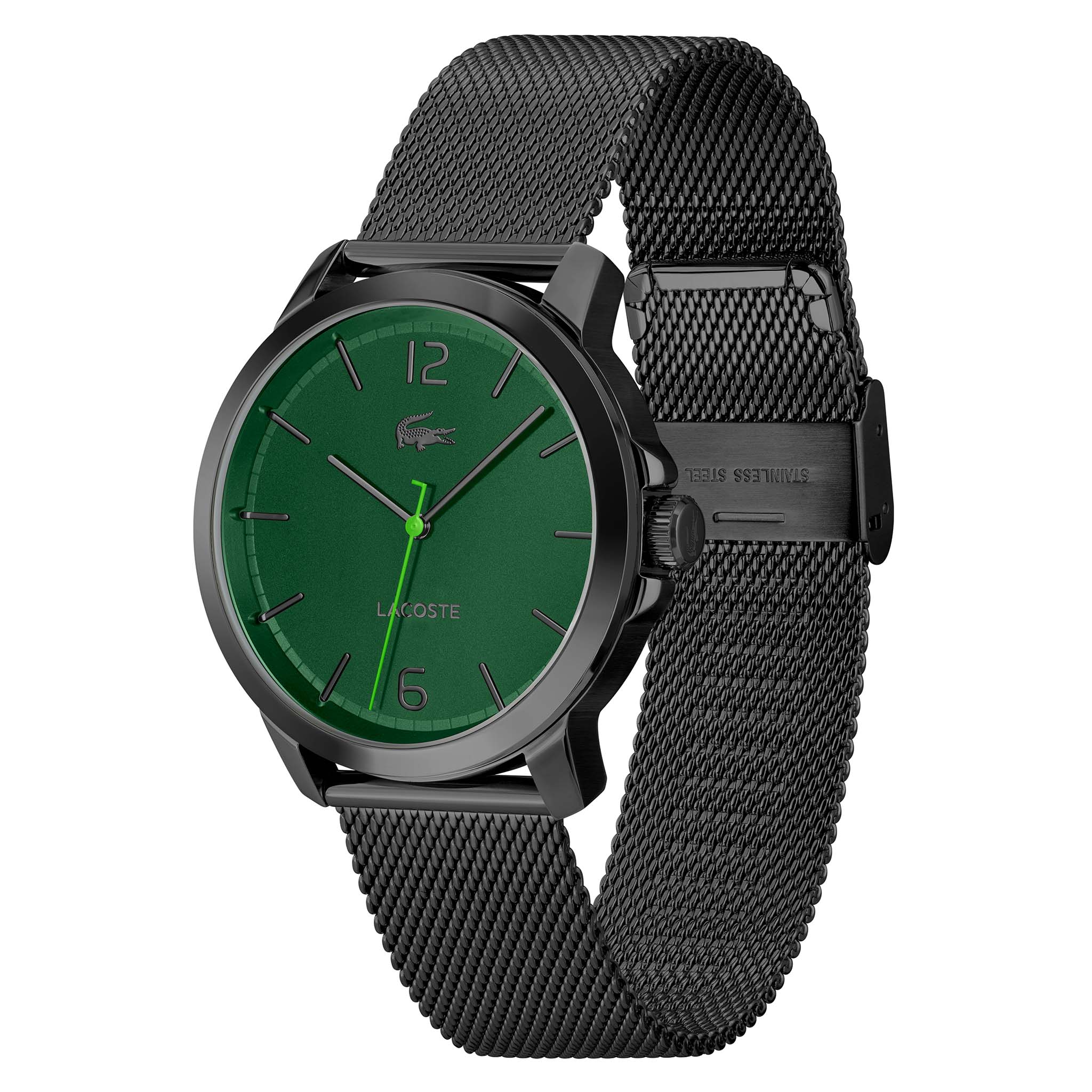 Lacoste Black Steel Mesh Green Dial Men's Watch - 2011277