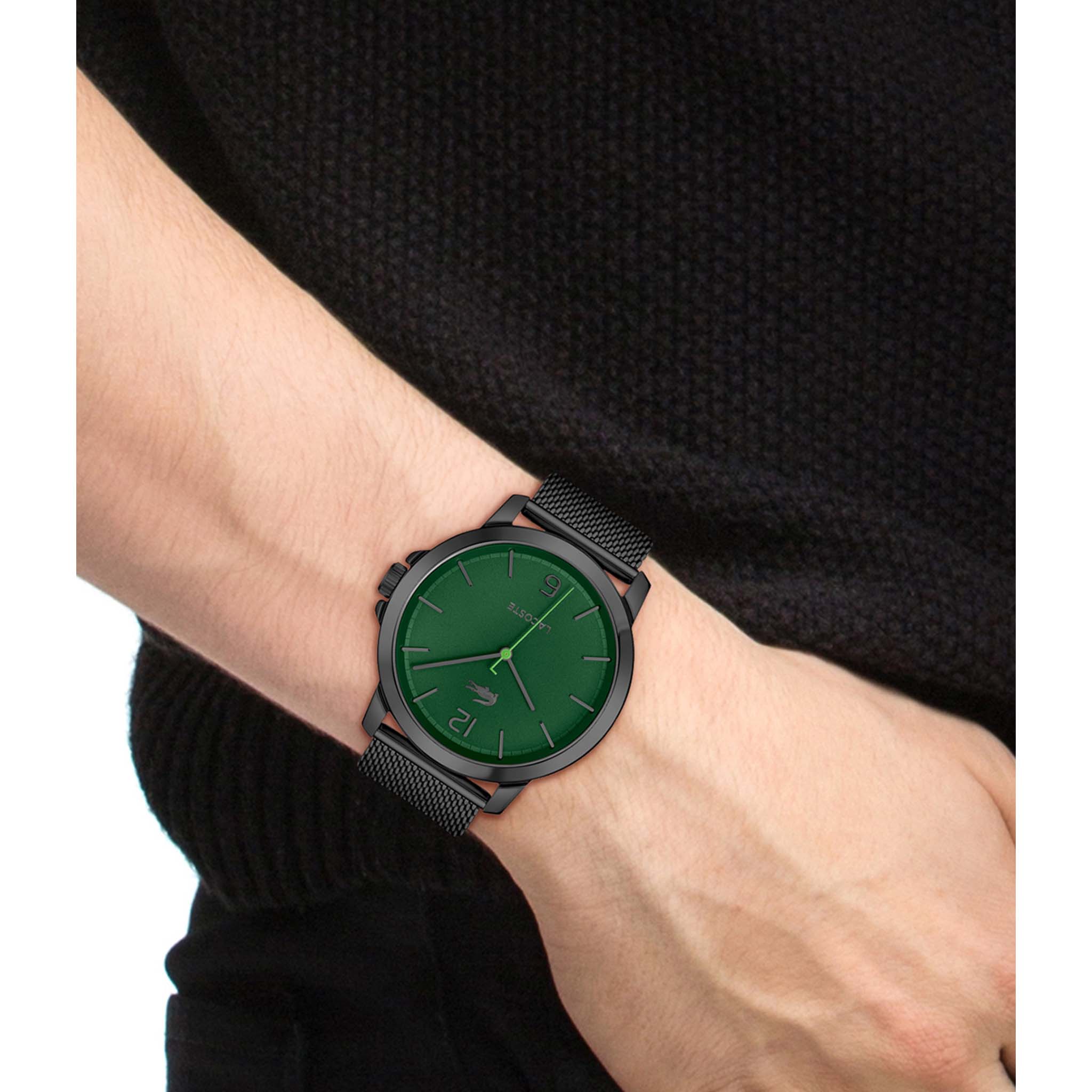 Lacoste Black Steel Mesh Green Dial Men's Watch - 2011277