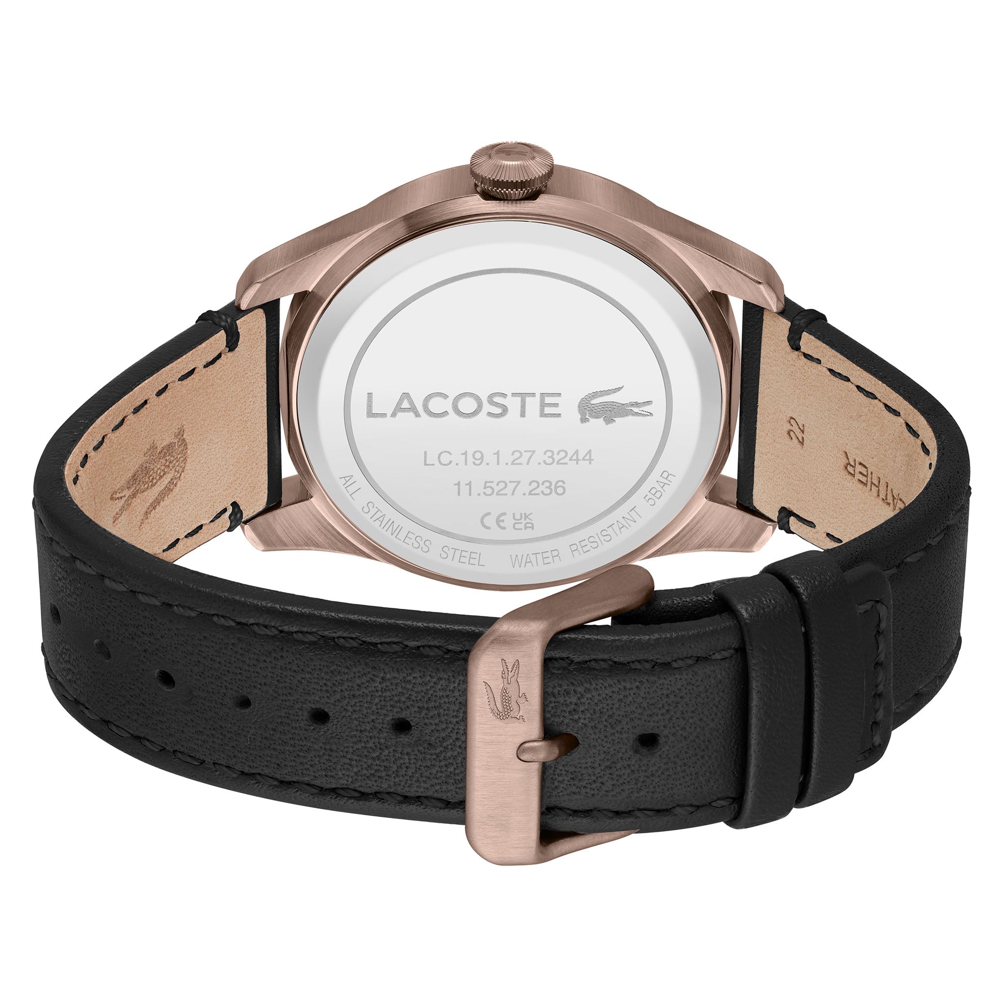 Lacoste Black Leather Parchment Dial Men's Watch - 2011300