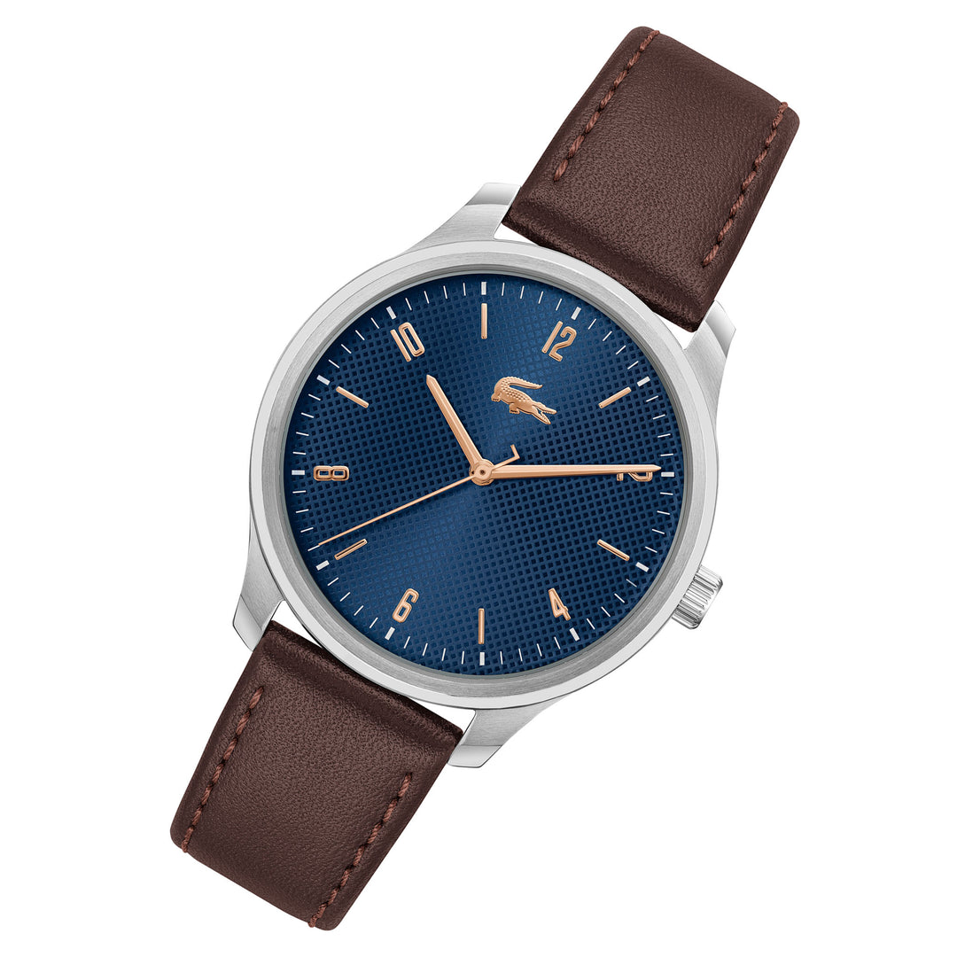 Lacoste Brown Leather Navy Dial Men's Watch- 2011322