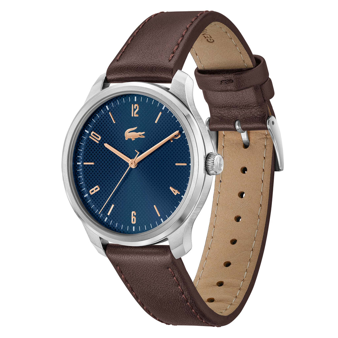 Lacoste Brown Leather Navy Dial Men's Watch- 2011322