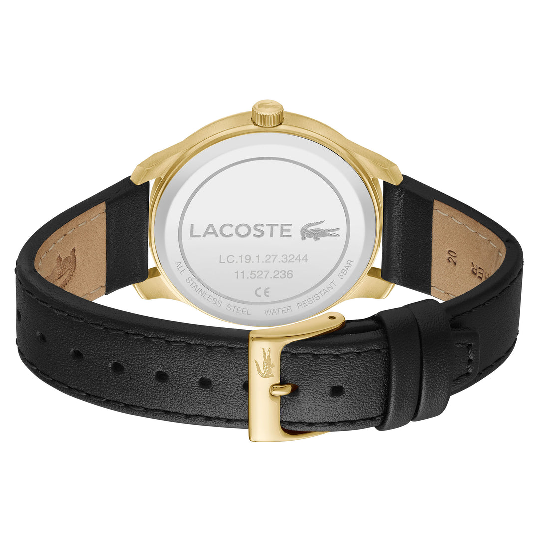 Lacoste Black Leather White Dial Men's Watch - 2011324