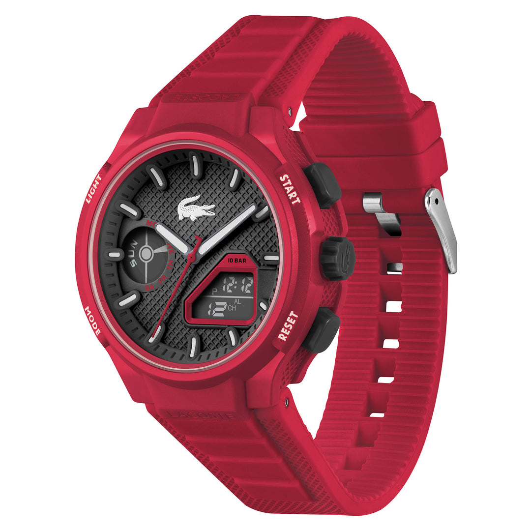 Lacoste Red Silicone Black Dial Multi-function Men's Watch - 2011368